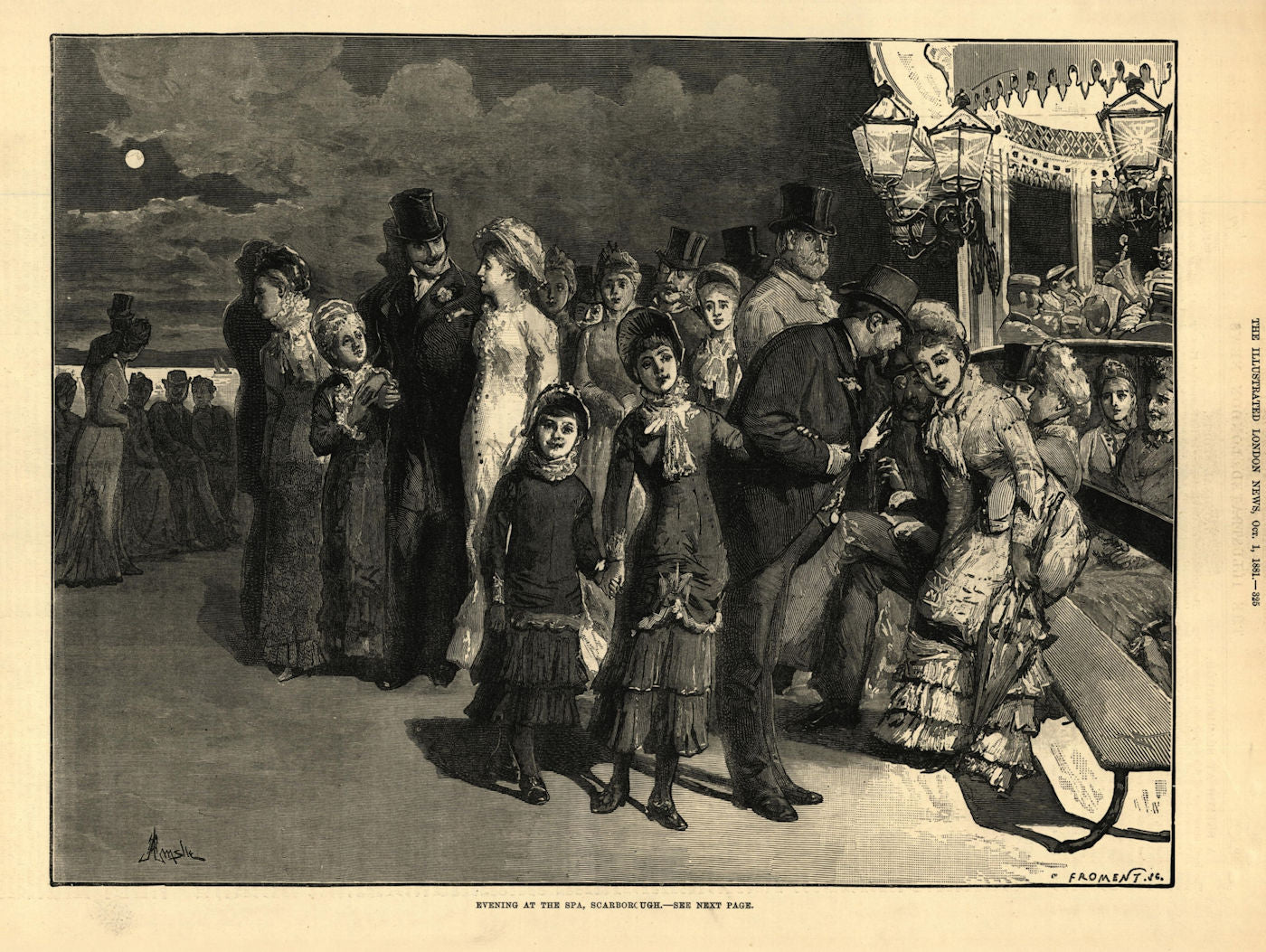 Evening at the spa, Scarborough. Yorkshire. Society 1881 old antique print